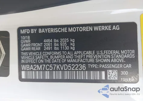 2019 BMW 230I from USA, damaged, VIN WBA2M7C57KVD52236
